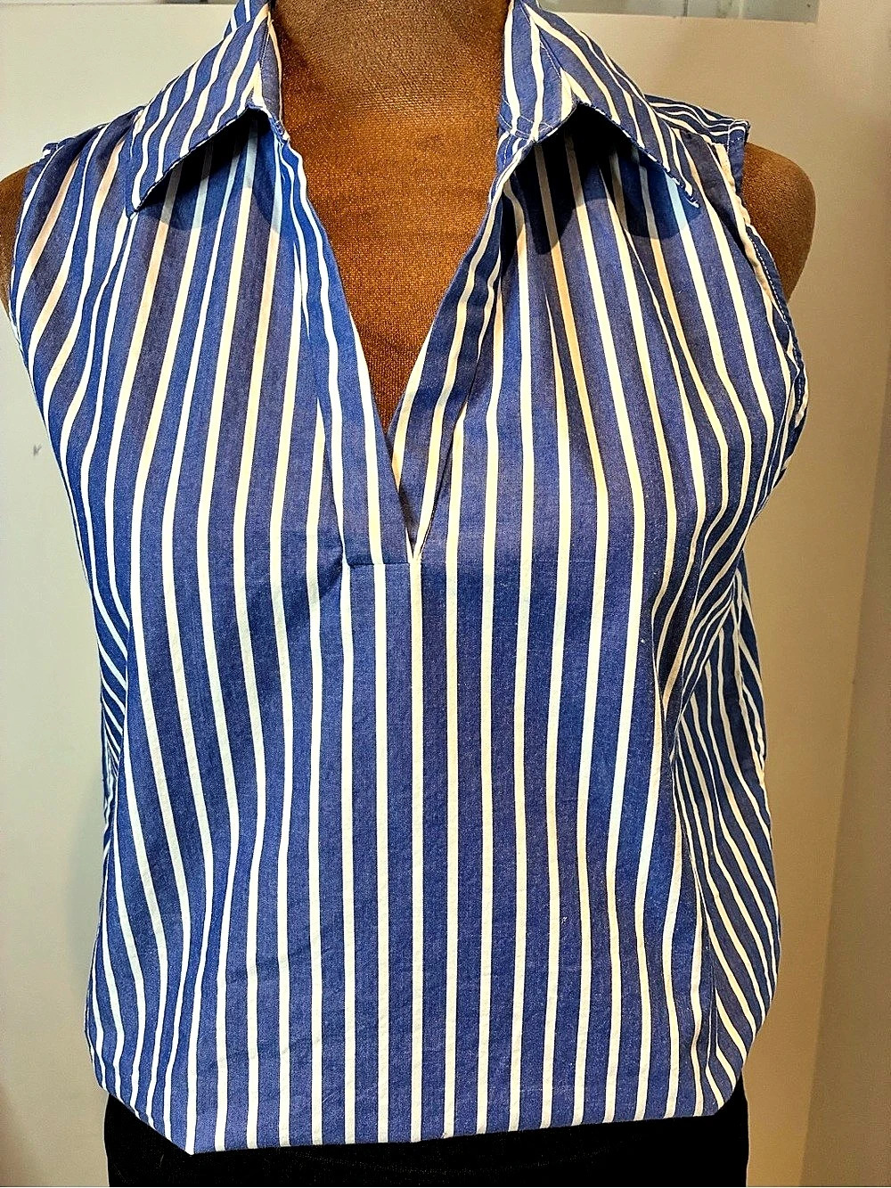 Banana Republic Striped Sleeveless Button Down Blue & White XS Like New